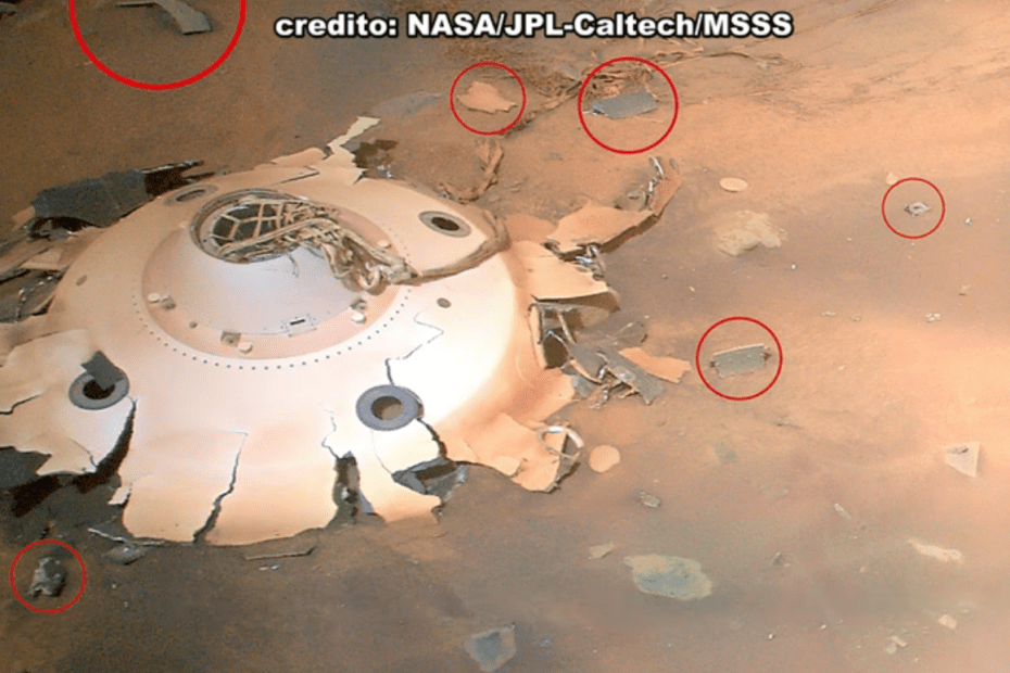 Artefacto destruido al impactar en marte capturado por el helicóptero de la nasa ingenuity | Marte